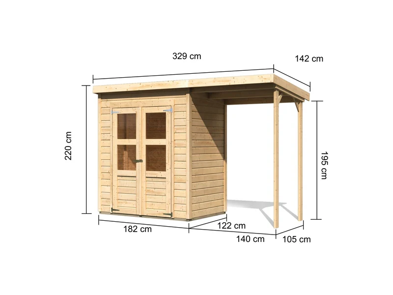 Karibu Gerätehaus Merseburg 2 SET mit Anbaudach