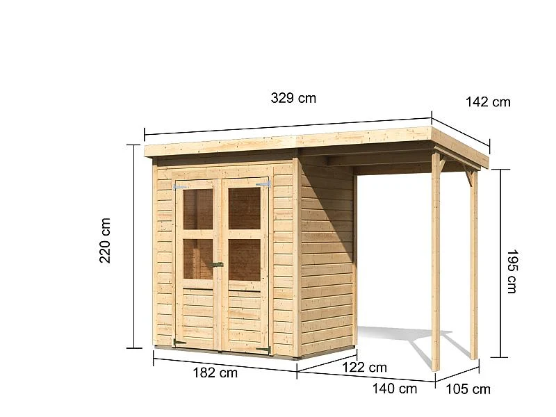 Karibu Gerätehaus Merseburg 2 SET mit Anbaudach