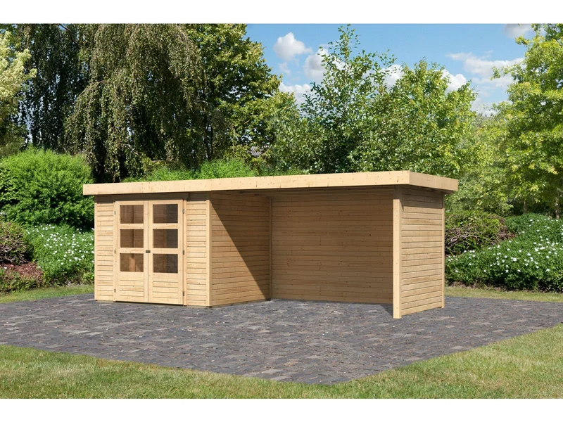 Karibu Gartenhaus Askola 3 mit Anbaudach 2,75 Meter, Seiten- und Rückwand