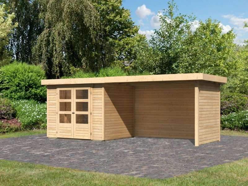 Karibu Gartenhaus Askola 3 mit Anbaudach 2,75 Meter, Seiten- und Rückwand