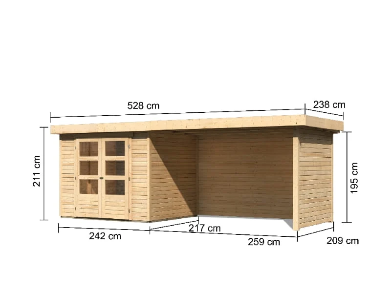 Karibu Gartenhaus Askola 3 mit Anbaudach 2,75 Meter, Seiten- und Rückwand
