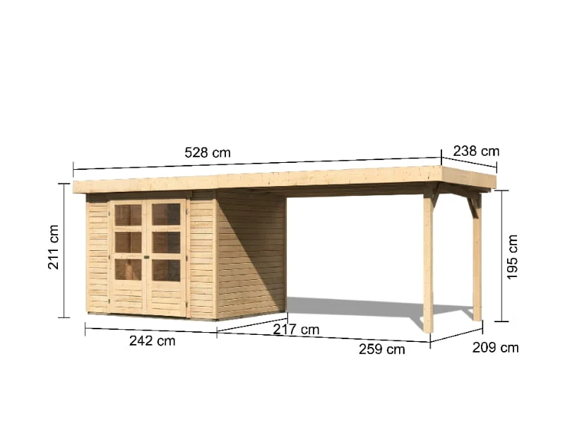 Karibu Gartenhaus Askola 3 mit Anbaudach 2,75 Meter