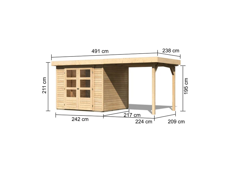 Karibu Gartenhaus Askola 3 mit Anbaudach 2,40 Meter