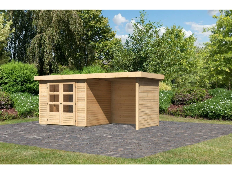 Karibu Gartenhaus Askola 3 mit Anbaudach 2,25 Meter, Seiten- und Rückwand