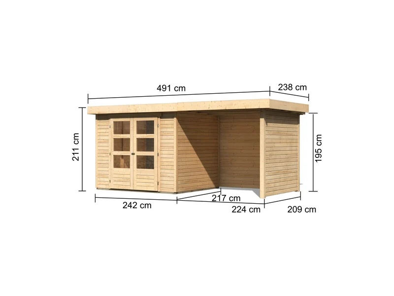 Karibu Gartenhaus Askola 3 mit Anbaudach 2,25 Meter, Seiten- und Rückwand
