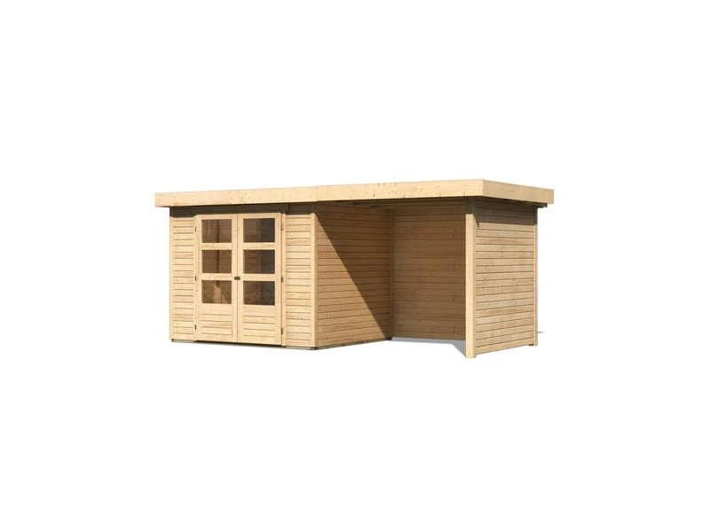 Karibu Gartenhaus Askola 3 mit Anbaudach 2,25 Meter, Seiten- und Rückwand