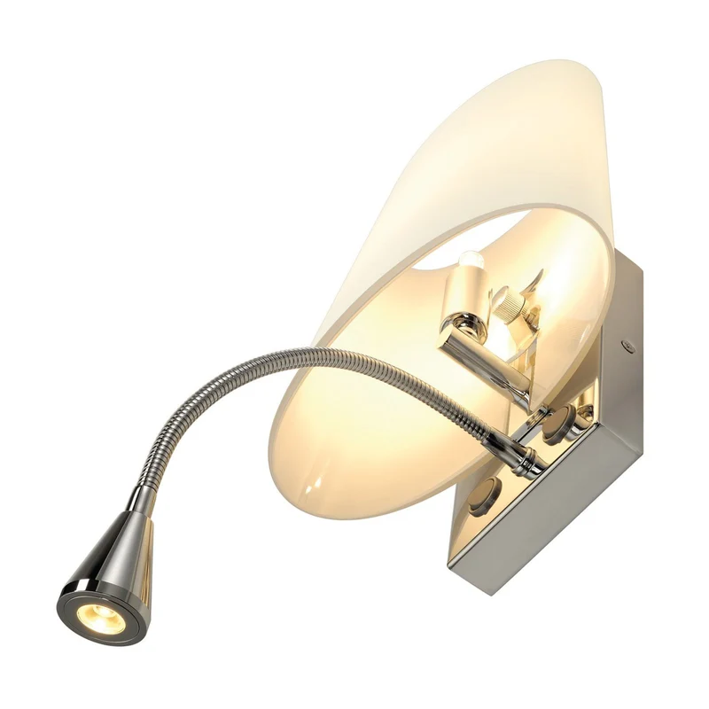 B-Ware SLV Wandleuchte Wandlampe Leselicht Bettleuchte LED Chrom Weiß Glas Stahl