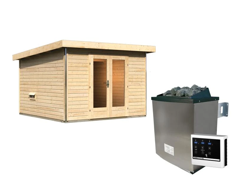 Karibu Saunahaus Mainburg 1 Set B naturbelassen- 9 kW Ofen ext. Strg
