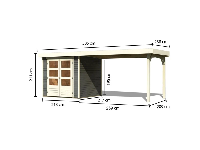 Karibu Gartenhaus Askola 2 terragrau mit Anbaudach 2,80 Meter