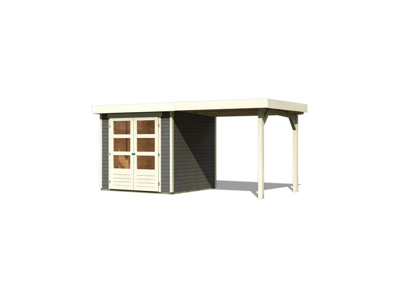 Karibu Gartenhaus Askola 2 terragrau mit Anbaudach 2,40 Meter