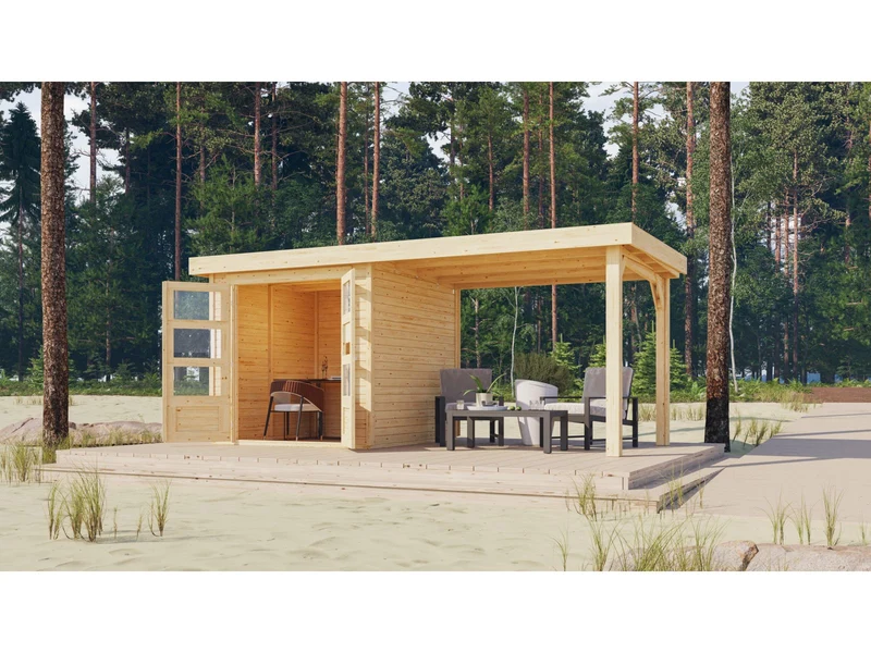 Karibu Gartenhaus Askola 2 mit Anbaudach 2,75 Meter