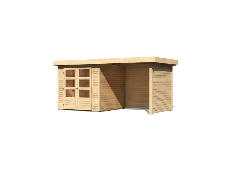 Karibu Gartenhaus Askola 2 mit Anbaudach 2,25 Meter, Seiten- und Rückwand