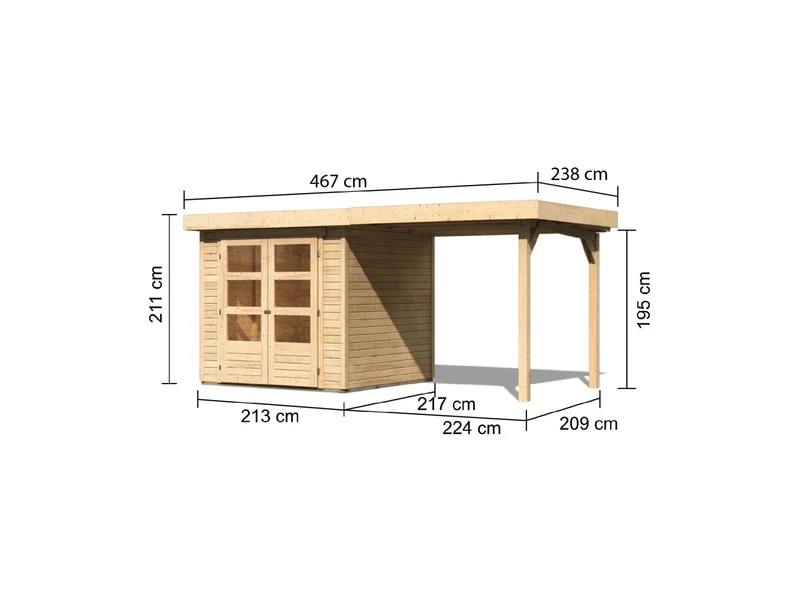 Karibu Gartenhaus Askola 2 mit Anbaudach 2,25 Meter