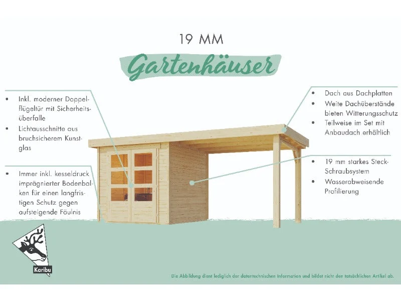 Karibu Gartenhaus Askola 4 terragrau mit Anbaudach 2,80 Meter