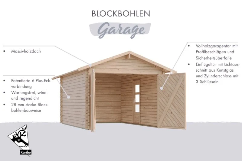 Karibu Blockbohlengarage 38 mm natur