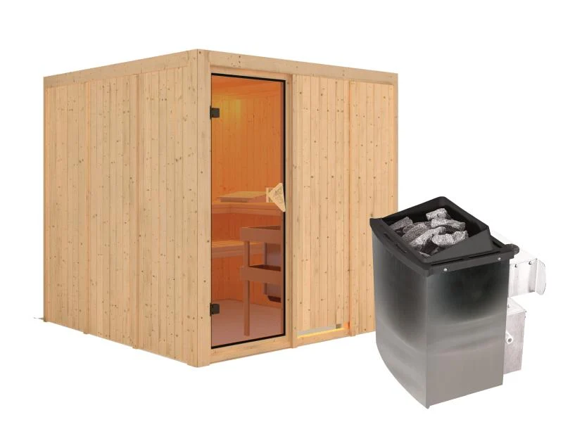 Rodin - Karibu Sauna inkl. 9-kW-Ofen - ohne Dachkranz -