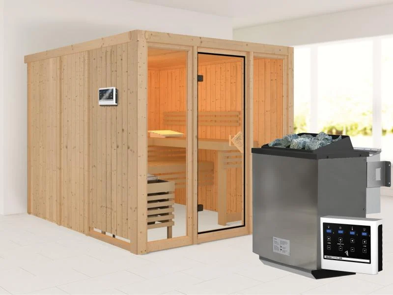 Karibu Sauna Askja 68 mm -9 kW Bioofen ext. Strg
