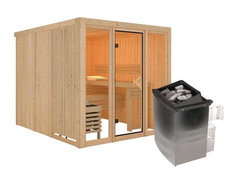 Karibu Sauna Askja 68 mm -9 kW Ofen integr. Strg