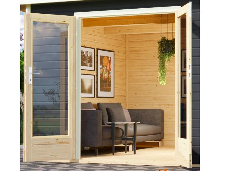 Karibu Saunahaus Mainburg 3 Set A terragrau -9 kW Bioofen ext.Strg
