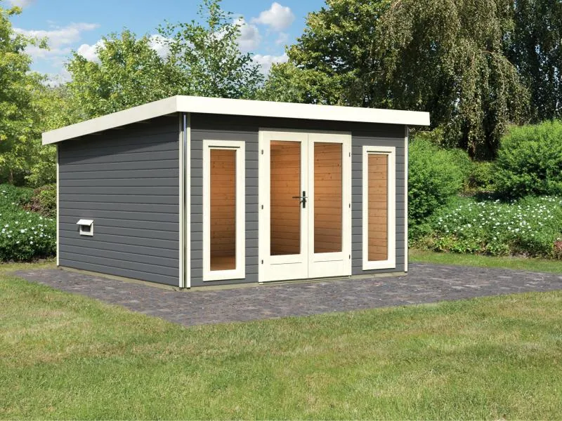Karibu Saunahaus Mainburg 3 Set B ohne Ofen terragrau