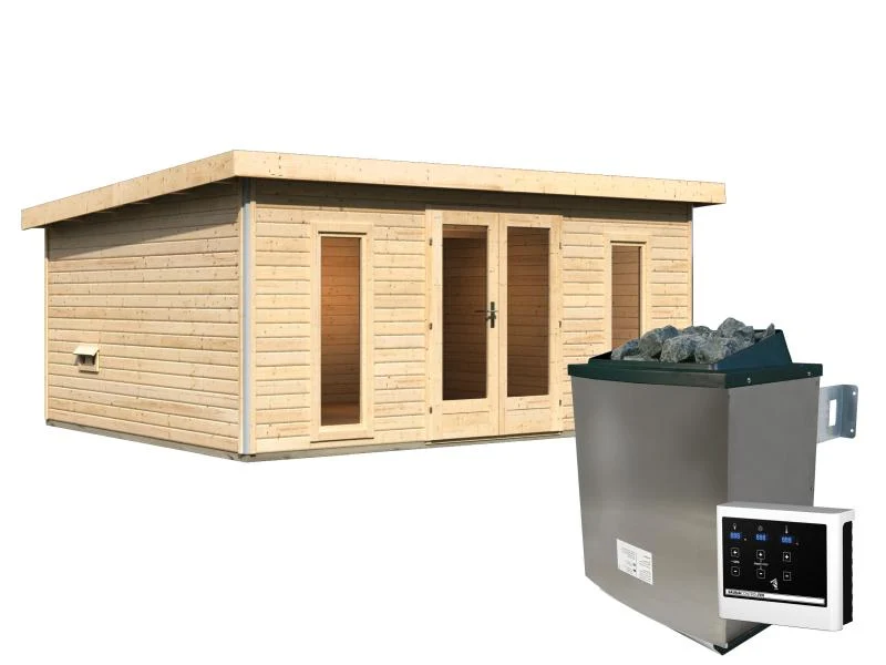 Karibu Saunahaus Mainburg 4 Set B naturbelassen- 9 kW Ofen ext. Strg