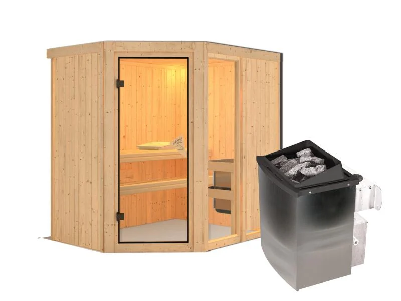 Fiona 1 - Karibu Sauna inkl. 9-kW-Ofen - ohne Dachkranz -