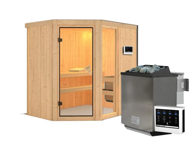 Fiona 1 - Karibu Sauna inkl. 9-kW-Bioofen - ohne Dachkranz -