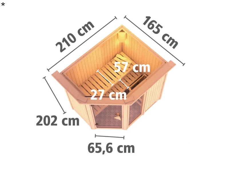 Fiona 1 - Karibu Sauna inkl. 9-kW-Bioofen - mit Dachkranz -