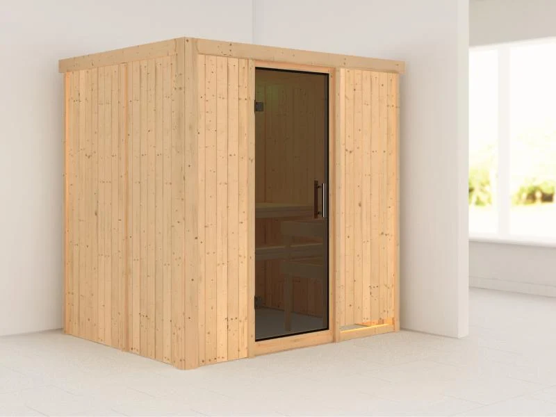 Fanja - Karibu Sauna Plug & Play ohne Ofen - ohne Dachkranz - Moderne Saunatür