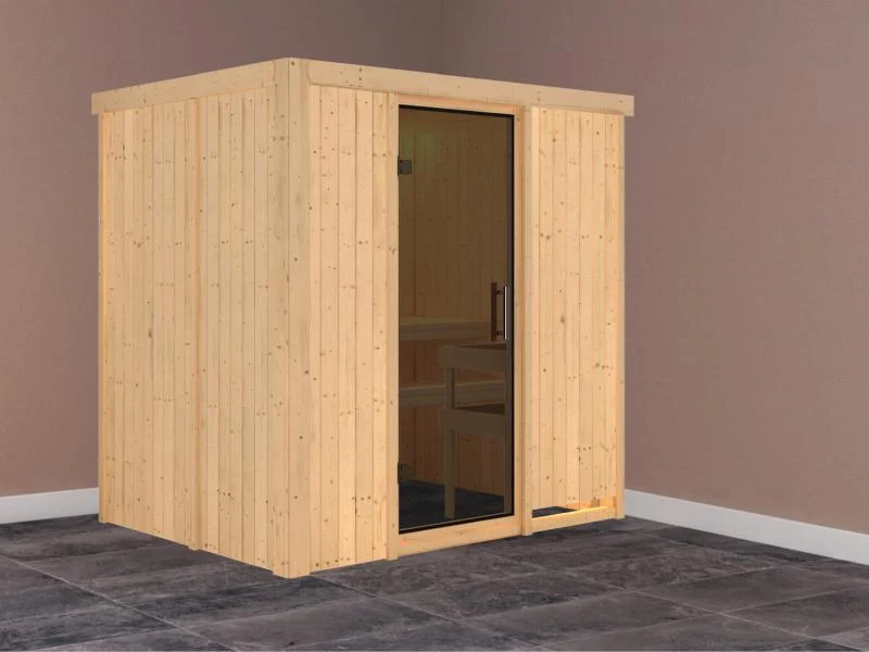 Fanja - Karibu Sauna Plug & Play ohne Ofen - ohne Dachkranz - Moderne Saunatür