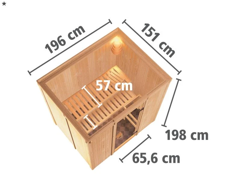 Fanja - Karibu Sauna Plug & Play ohne Ofen - ohne Dachkranz - Klarglas Ganzglastür