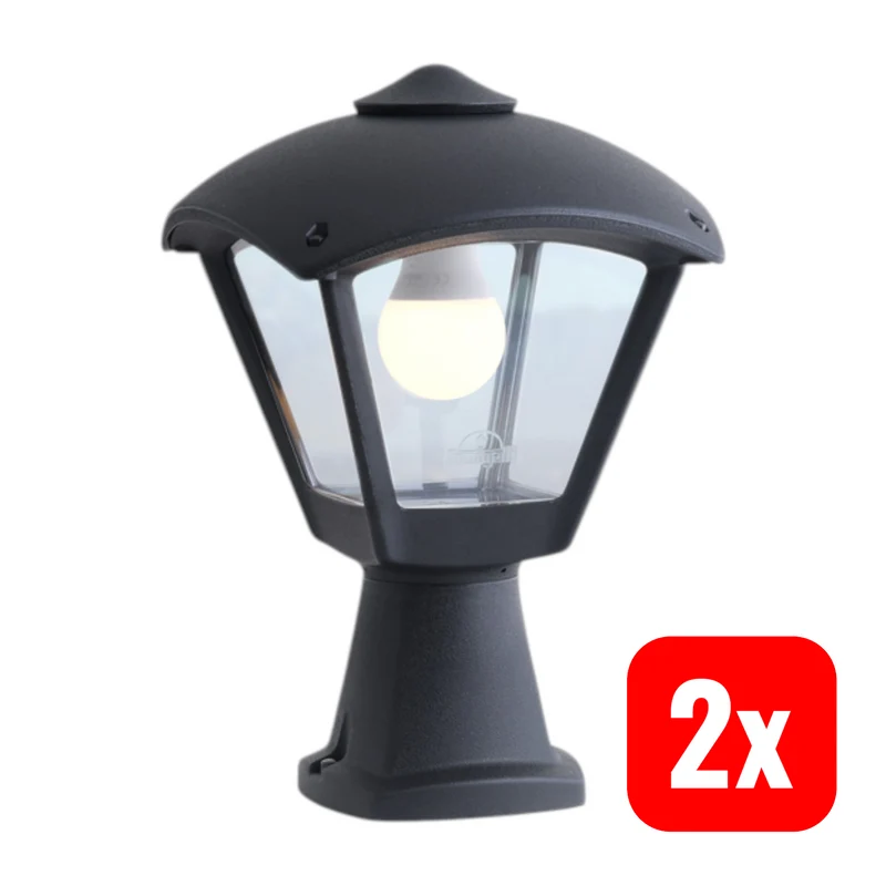 2x B-Ware Mididisma Sockelleuchte Gartenlampe Dario Schwarz Klar Außenlampe 2 STÜCK