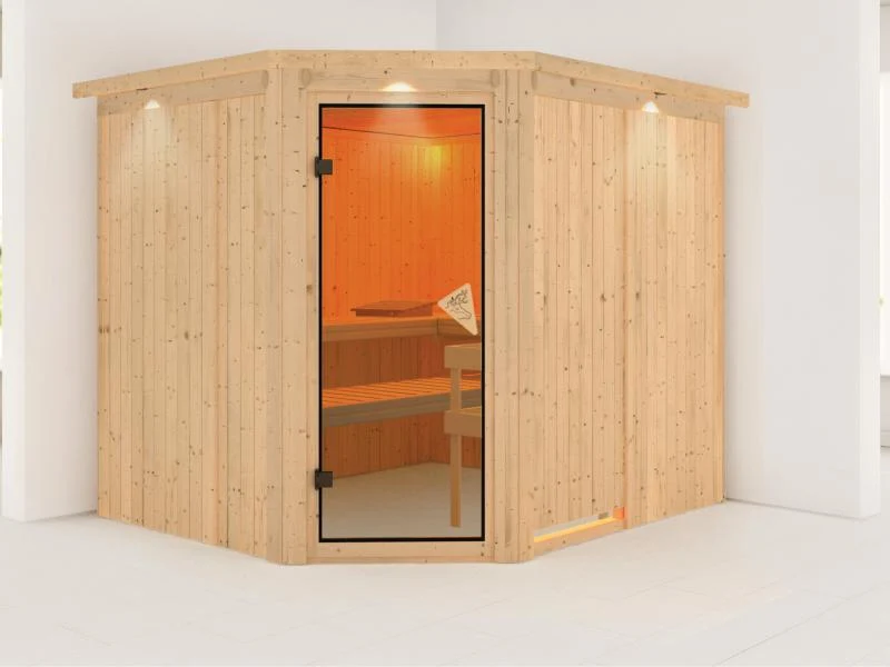 Malin - Karibu Sauna ohne Ofen - mit Dachkranz -