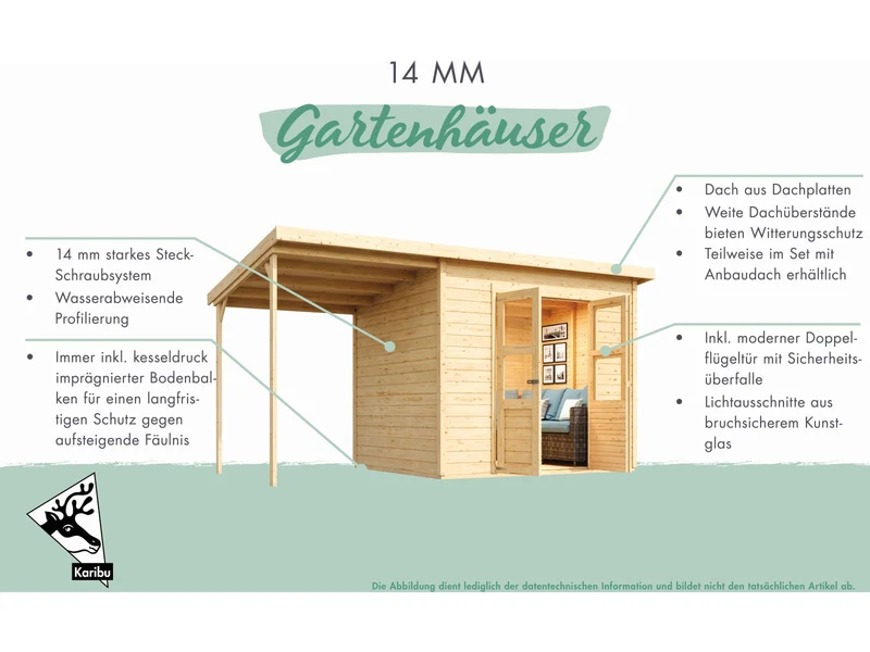 Karibu Gerätehaus Dahme 2 natur 14 mm