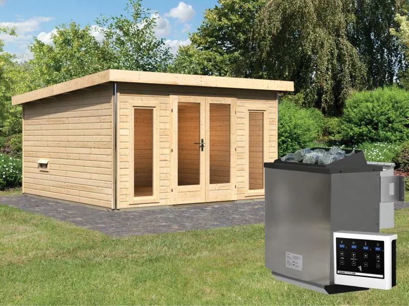 Karibu Saunahaus Mainburg 3 Set A naturbelassen -9 kW Bioofen ext. Strg