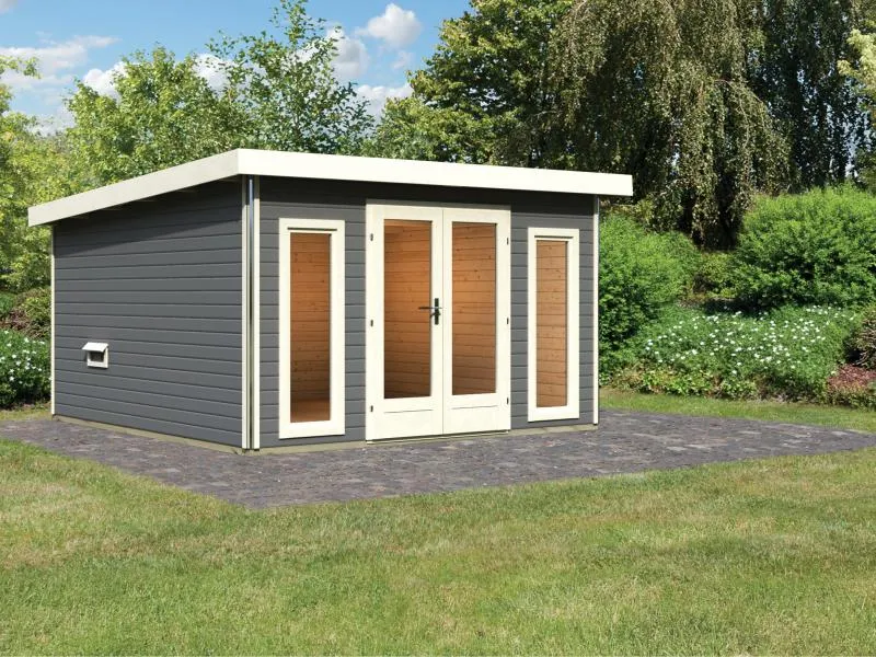 Karibu Saunahaus Mainburg 3 Set A ohne Ofen terragrau