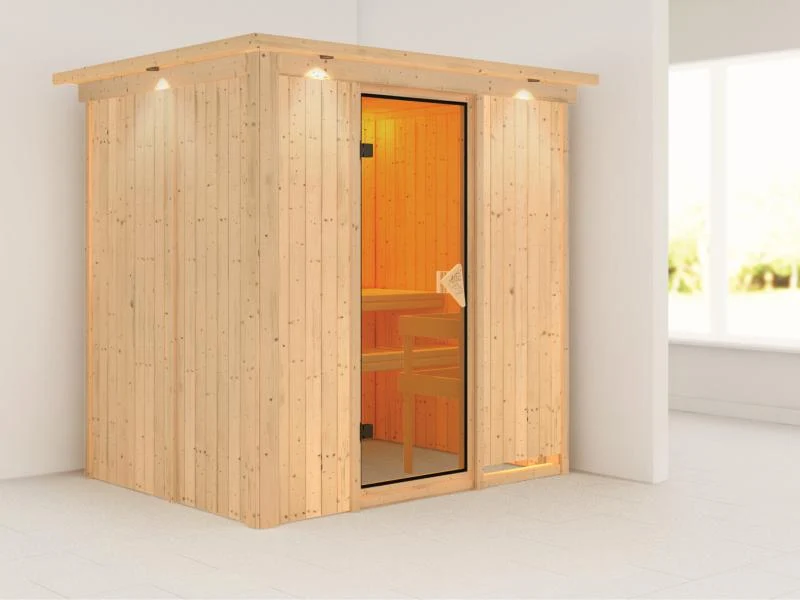 Fanja - Karibu Sauna Plug & Play ohne Ofen - mit Dachkranz -