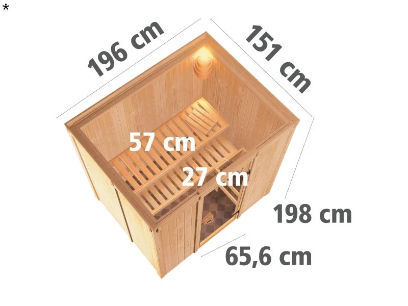 Fanja - Karibu Sauna Plug & Play inkl. 3,6 kW-Ofen - ohne Dachkranz -
