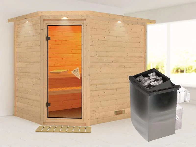 Tanami - Karibu Sauna inkl. 9-kW-Ofen - mit Dachkranz -