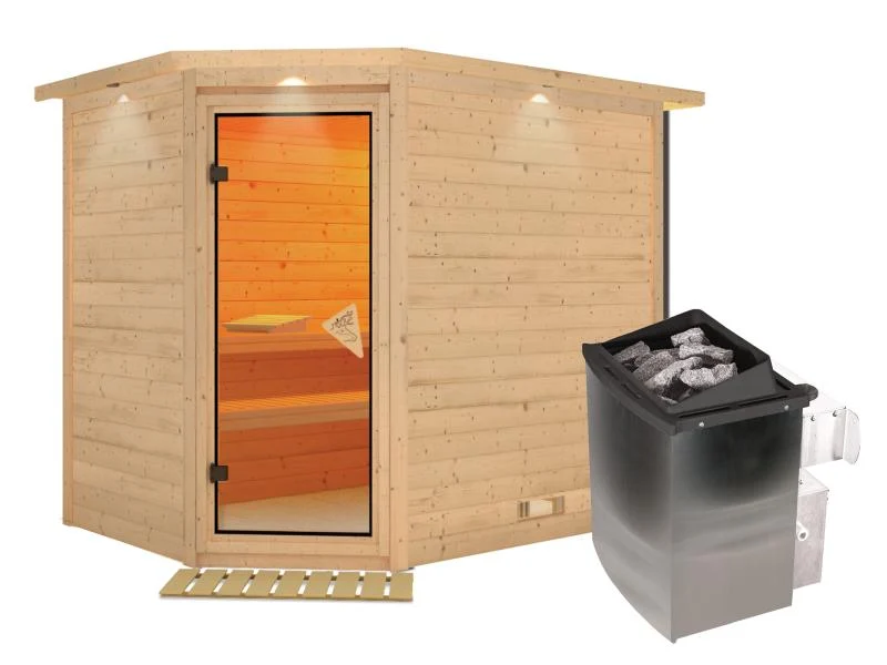 Tanami - Karibu Sauna inkl. 9-kW-Ofen - mit Dachkranz -