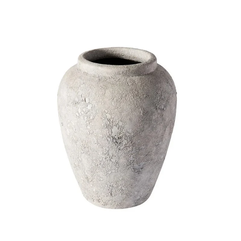 B-Ware Muubs Krug Vase Gefäß Luna Steingrau 33x38cm Terrakotta Handgefertigt Mondkrater
