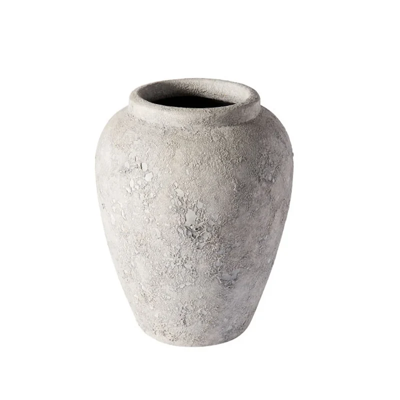 B-Ware Muubs Krug Vase Gefäß Luna Steingrau 33x38cm Terrakotta Handgefertigt Mondkrater