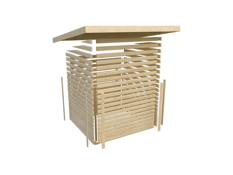 Karibu Gartenhaus Radeburg 3 natur mit Anbaudach 3,3 m und Rückwand