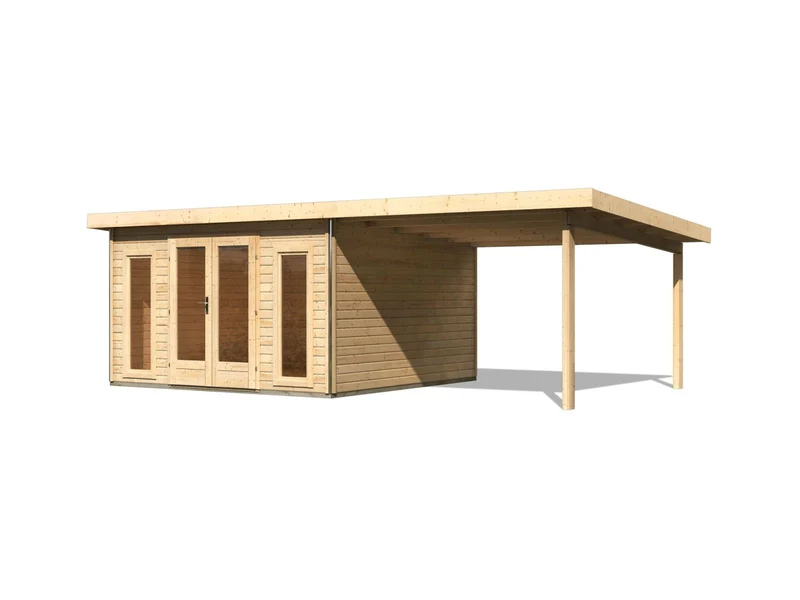 Karibu Gartenhaus Radeburg 3 natur mit Anbaudach 3,3 m