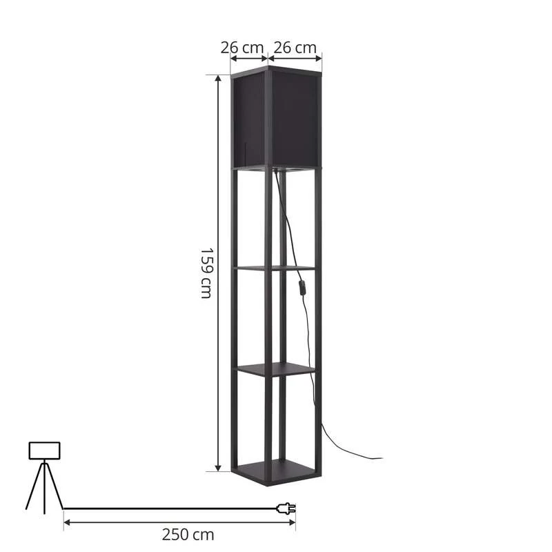 B-Ware Lindby Stehleuchte Birta Regal Lampe LED Holz schwarz 159cm Höhe Ablageflächen