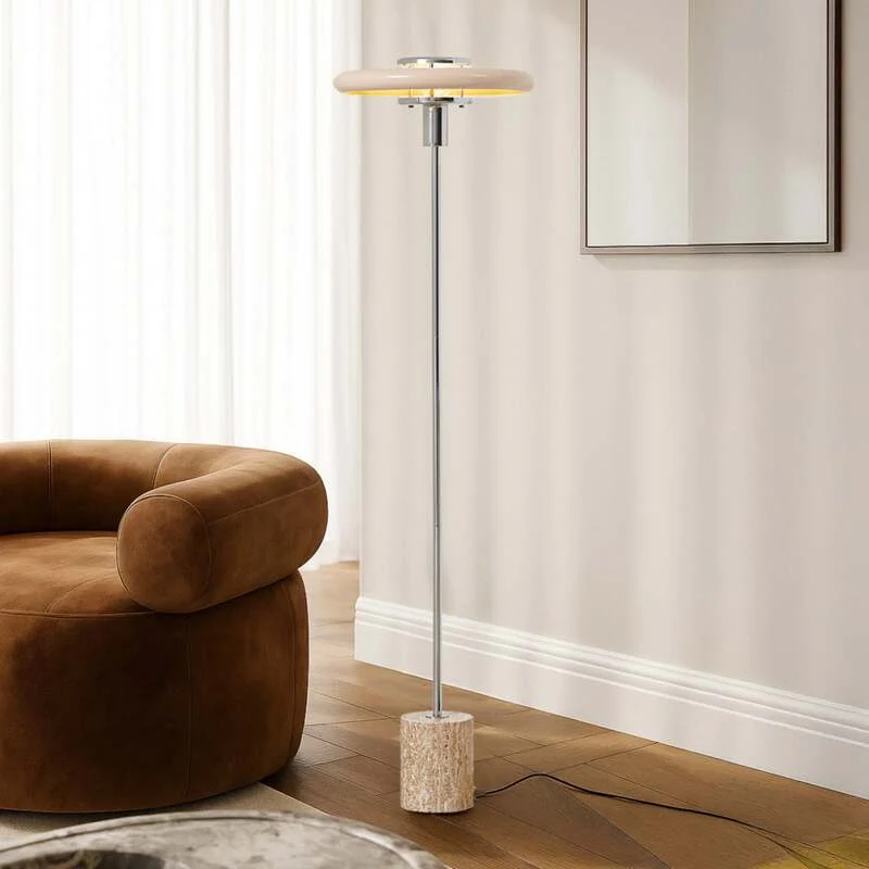 B-Ware Lindby Stehleuchte Branford LED Lampe Retro beige Metall Travertin 130cm