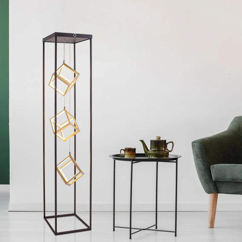B-Ware Näve Stehleuchte Tripolis LED dimmbar 3-flg schwarz-gold 140cm Leuchte Lampe