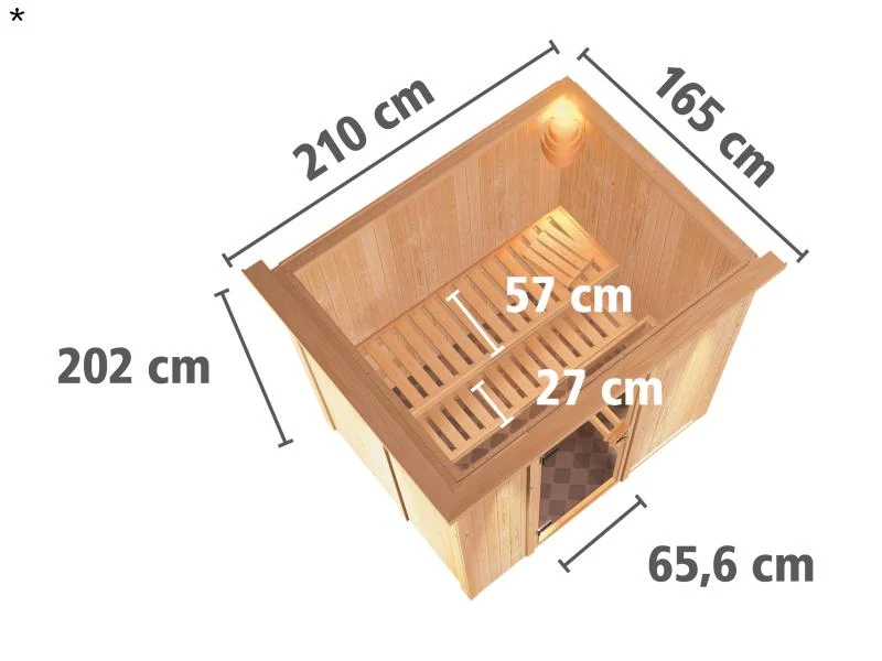 Fanja - Karibu Sauna Plug & Play 3,6 kW Bio Ofen, ext. Steuerung - mit Dachkranz - Energiespartür