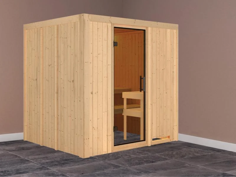 Daria - Karibu Sauna Plug & Play ohne Ofen - ohne Dachkranz - Moderne Saunatür