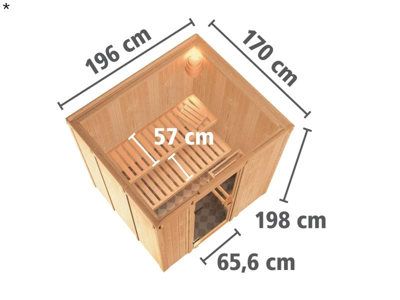 Daria - Karibu Sauna Plug & Play ohne Ofen - ohne Dachkranz - Moderne Saunatür